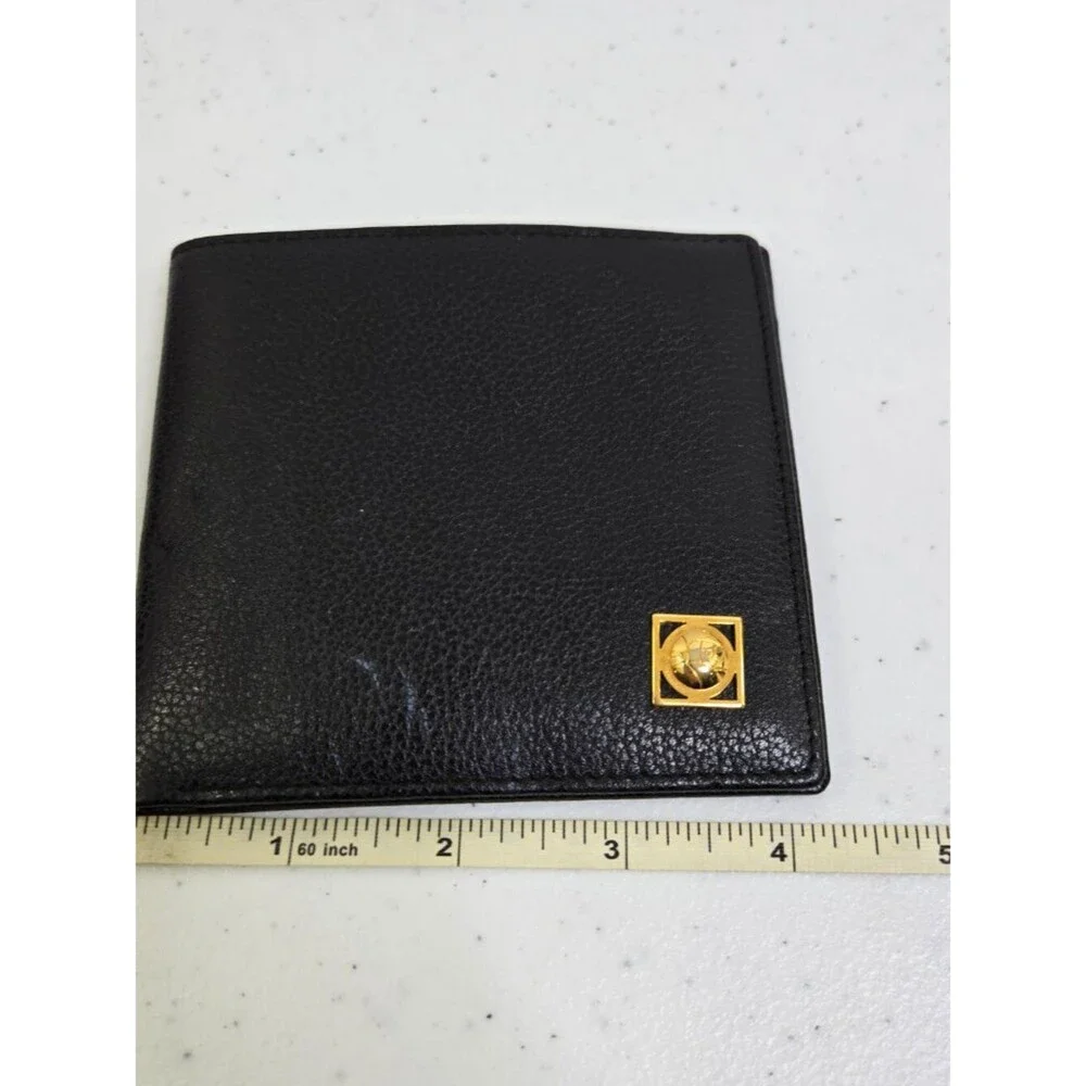 Emanuel Ungaro Bifold Wallet Black Gold Tone Mens Leather Vintage Small